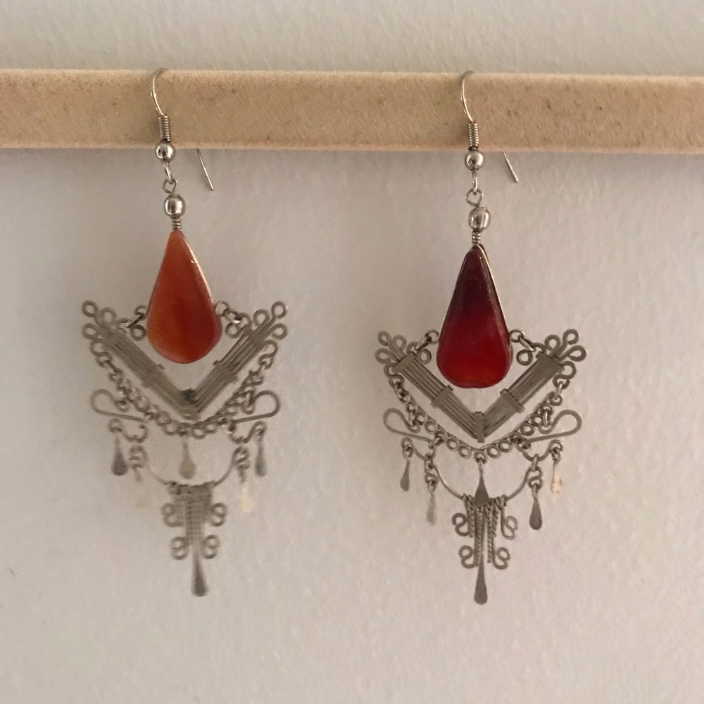 bohemian exotic silver and stone drop earrings